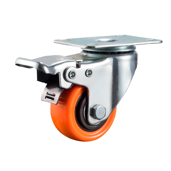 Garrucha PVC Naranja Giratoria con Freno