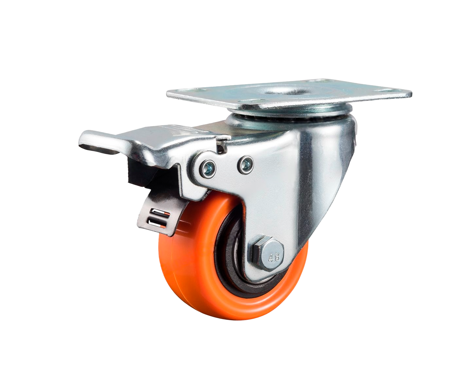 Garrucha PVC Naranja Giratoria con Freno