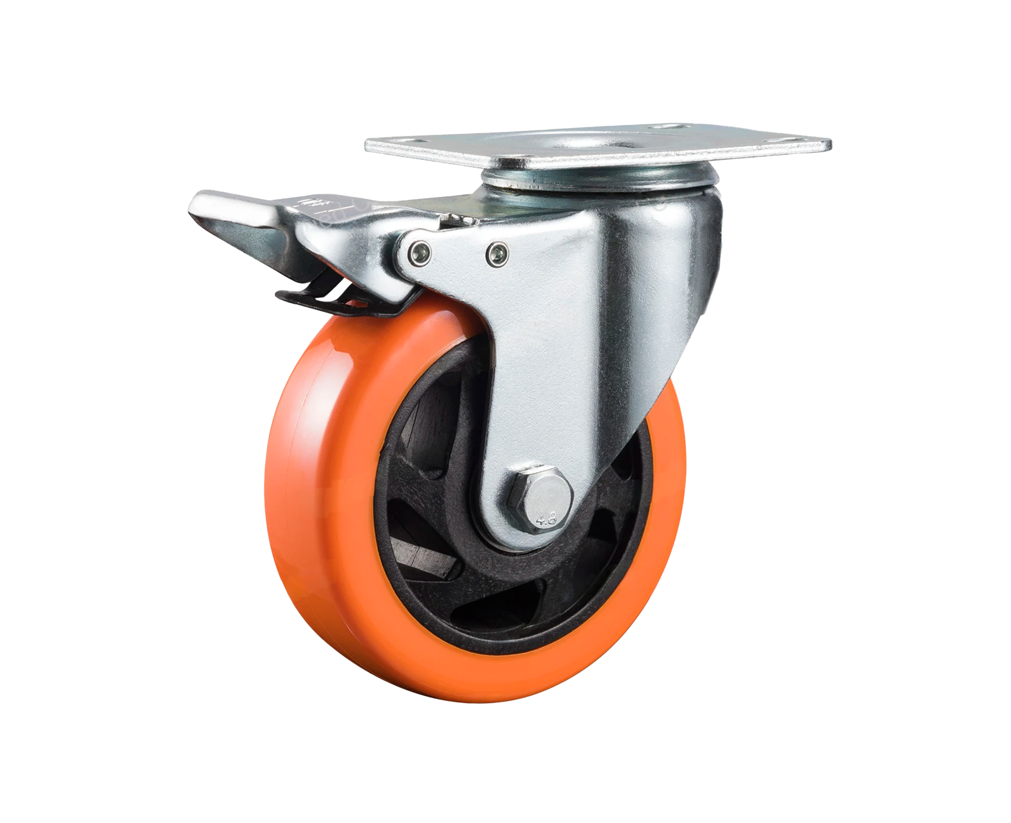 Garrucha PVC Naranja Giratoria con Freno